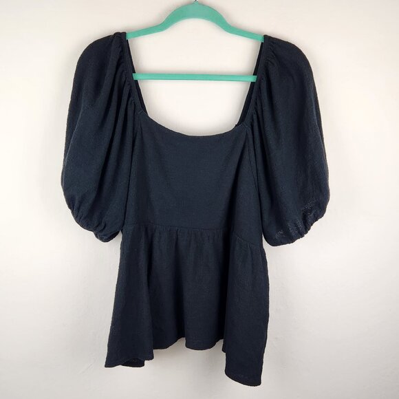 Madewell Black Puff Sleeve Square Neck Peplum Top sz XL - Picture 2 of 8